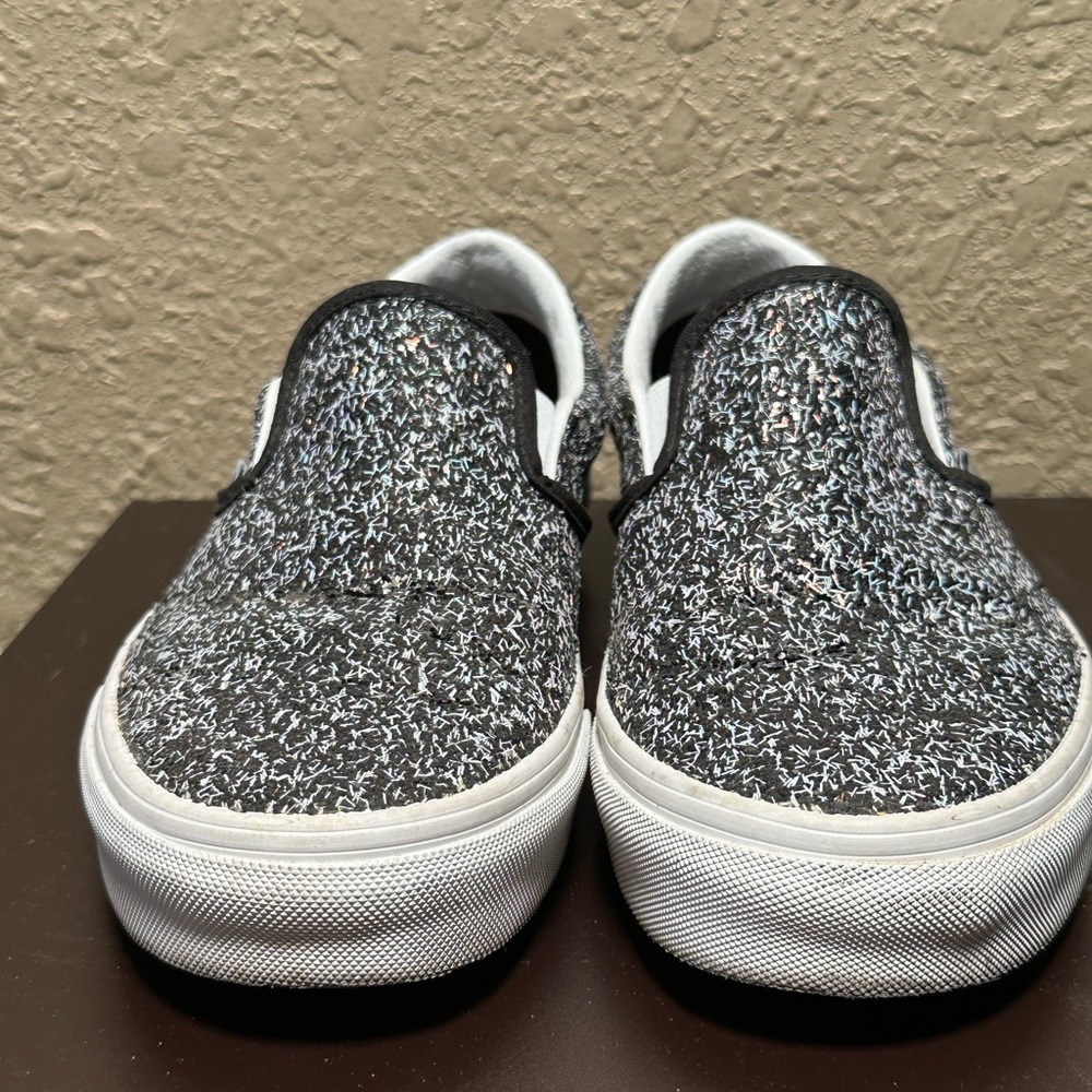 VANS Sparkle Slip-On Shoes - Black Silver and White